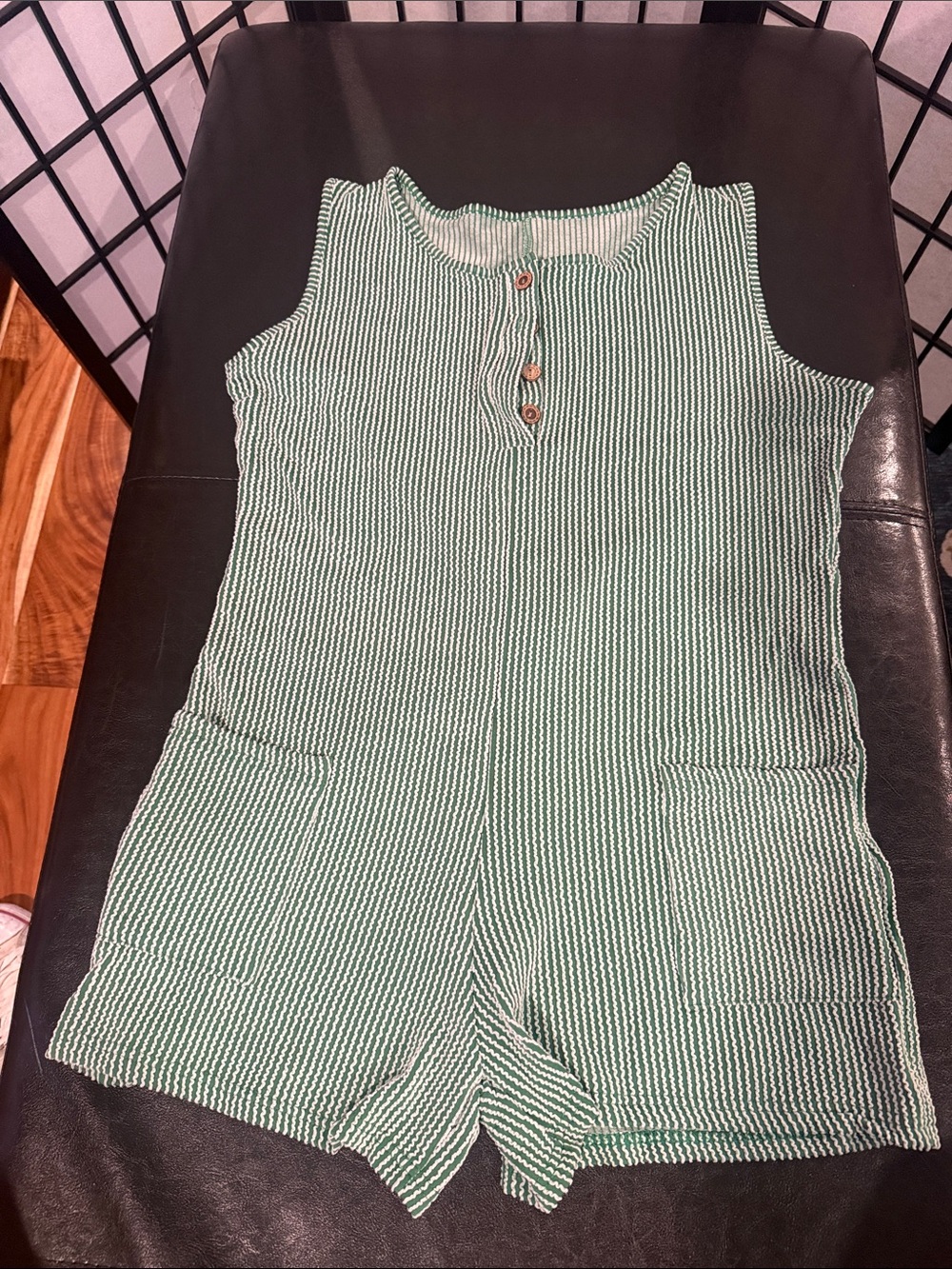 Green Stripe Sleeveless One-Piece Romper